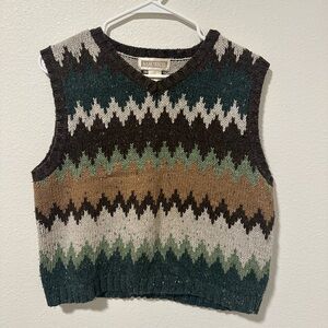 VINTAGE Maurices Green Multicolor Zigzag Knit Sweater Vest